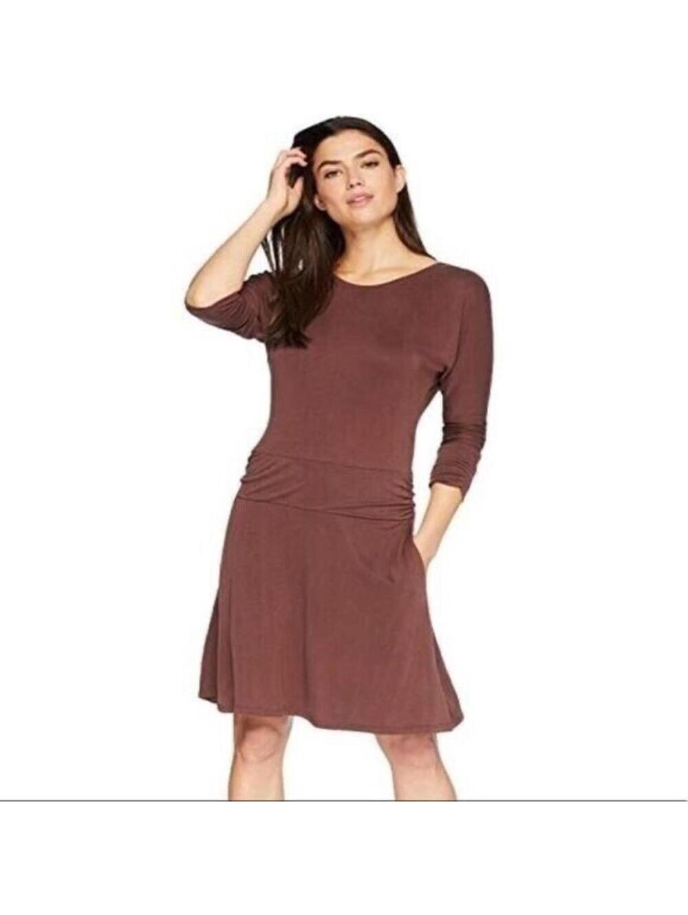 prAna Simone Dress Wedge Wood Fit Flare Jersey Womens Size XS minimalist Simple